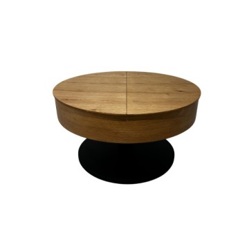 Uitklapbare salontafel met hefblad PURE Ø 80 cm eiken/zwart