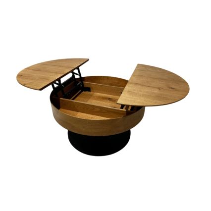 Uitklapbare salontafel met hefblad PURE Ø 80 cm eiken/zwart