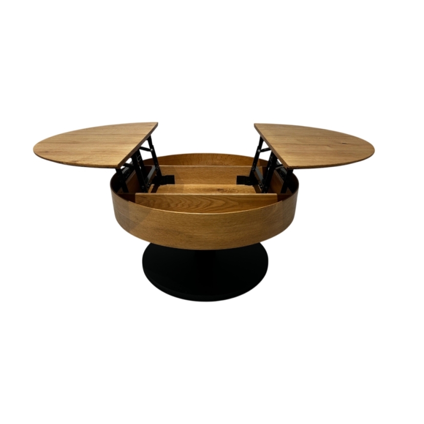 Uitklapbare salontafel met hefblad PURE Ø 80 cm eiken/zwart