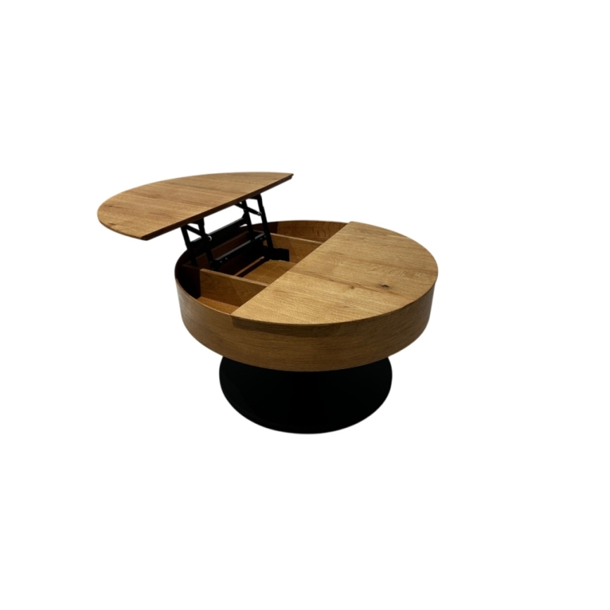Uitklapbare salontafel met hefblad PURE Ø 80 cm eiken/zwart