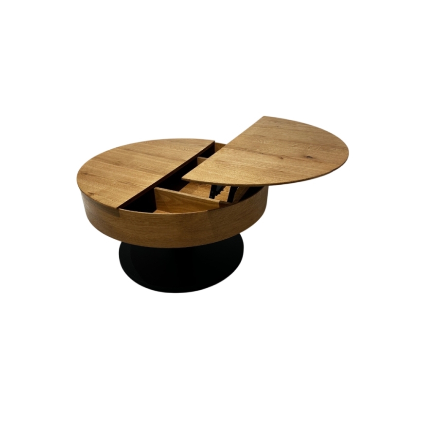 Uitklapbare salontafel met hefblad PURE Ø 80 cm eiken/zwart