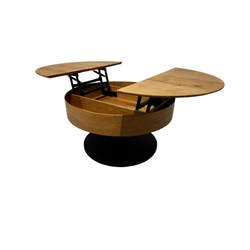 Uitklapbare salontafel met hefblad PURE Ø 80 cm eiken/zwart