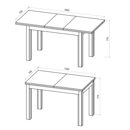 Uitschuifbare eettafel DOO 120/160x75 cm artisan eiken/zwart