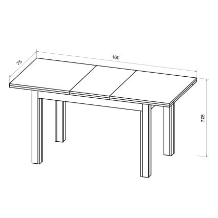 Uitschuifbare eettafel DOO 120/160x75 cm eiken artisan