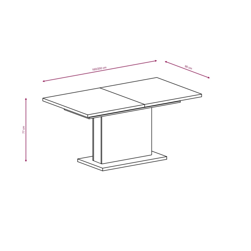 Uitschuifbare eettafel STRAP 160/200 x 90 cm wit