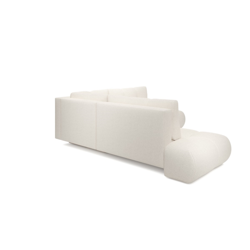 Uitklapbare gestoffeerde hoekbank met opbergruimte in L-vorm ALMADA, rechts, beige