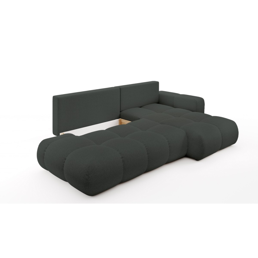 L-vormige gestoffeerde hoekbank ALMADA met slaapfunctie en opbergruimte, rechts, antraciet