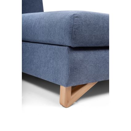 Uitklapbare gestoffeerde hoekbank AVESTA, L-vormig, met opbergruimte, rechts, blauw