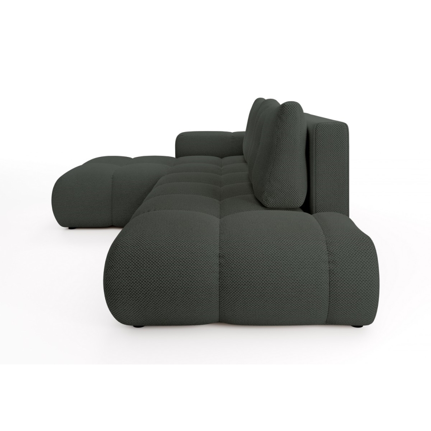 Uitklapbare gestoffeerde L-hoekbank met slaapfunctie en opbergruimte ALMADA, links, antraciet