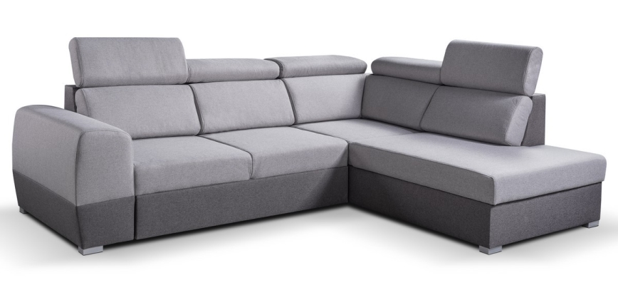 Uitschuifbare hoekbank in L-vorm met opbergruimte MATRIX grijs rechts