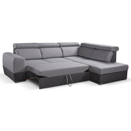 Uitschuifbare hoekbank in L-vorm met opbergruimte MATRIX grijs rechts