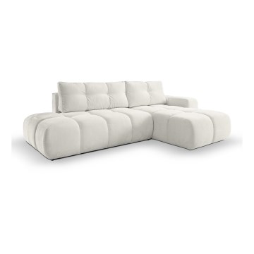 Uitschuifbare hoekbank met bekleding en opbergruimte, L-vormig, ALMADA, rechts, beige