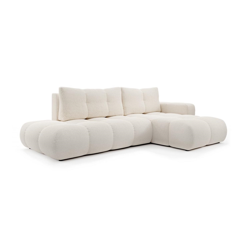 Uitschuifbare hoekbank met bekleding en opbergruimte, L-vormig, ALMADA, rechts, lichtbeige