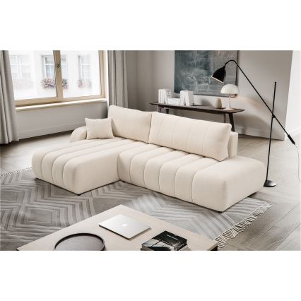 Uitschuifbare hoekbank met opbergruimte in L-vorm DESIO links beige