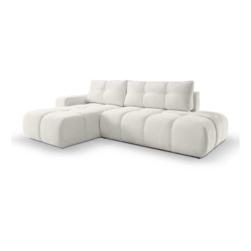 Uitschuifbare hoekbank met opbergruimte, L-vorm, ALMADA links, beige