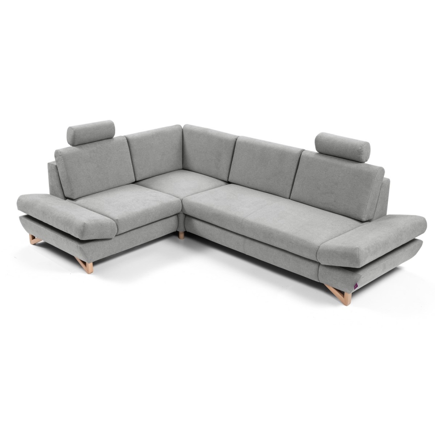 Uitklapbare gestoffeerde L-hoekbank AVESTA met opbergruimte, links, grijs