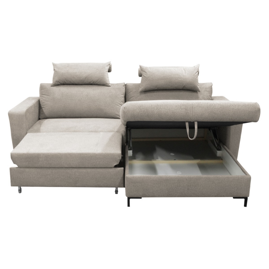 Uitschuifbare L-vormige hoekbank HORTA met opbergruimte, rechts, grijs