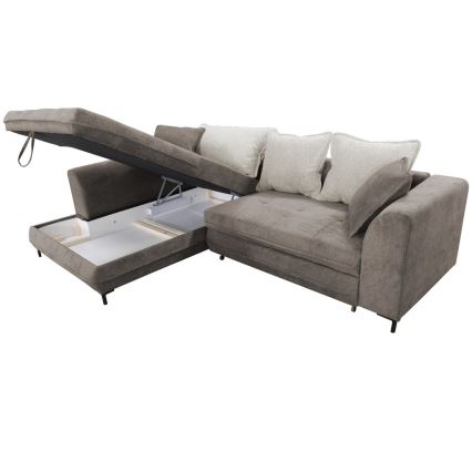 Uitschuifbare L-vormige hoekbank met opbergruimte LAGOA links taupe/grijs