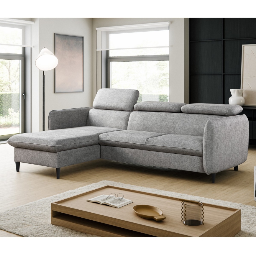 Uitschuifbare L‑vormige hoekbank met opbergruimte NISA, grijs, links