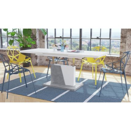 Uitschuifbare salontafel/eettafel met opklapbaar blad NINO wit/grijs beton