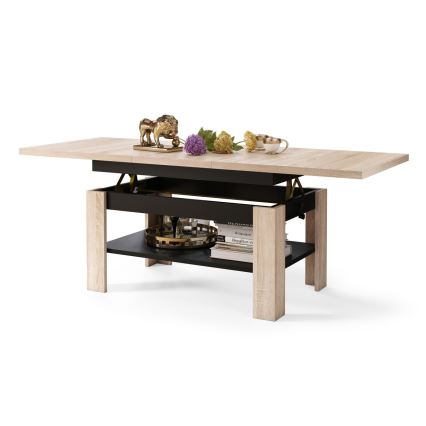 Uitschuifbare salontafel/eettafel met hefblad ROY Sonoma eik/zwart