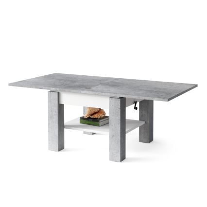 Uitschuifbare salontafel/eettafel met hefblad CALEB betongrijs/wit