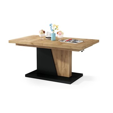 Uitschuifbare salontafel/eettafel met liftfunctie NINO eik craft/zwart