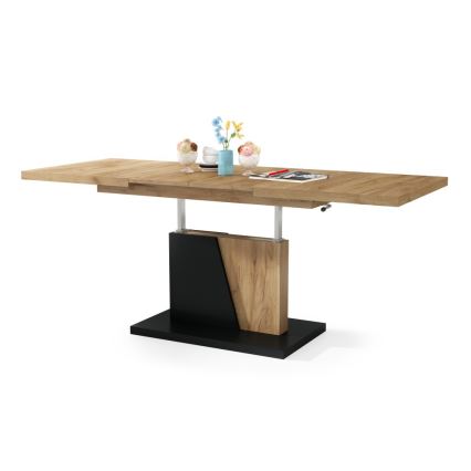 Uitschuifbare salontafel/eettafel met liftfunctie NINO eik craft/zwart