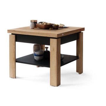 Uitschuifbare salontafel/eettafel met opbergrek LIA eiken craft/zwart