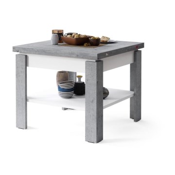 Uitschuifbare salontafel/eettafel met opbergrek LIA grijs beton/wit