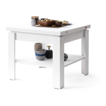 Uitschuifbare salontafel/eettafel met opbergrek LIA wit