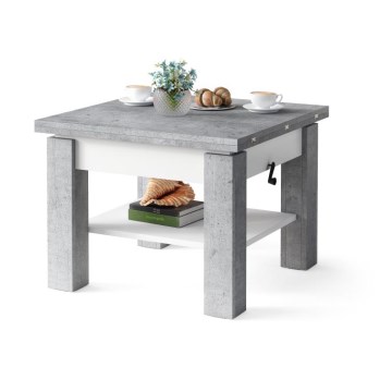 Uitschuifbare salontafel/eettafel met opklapbaar blad CALEB grijs beton/wit