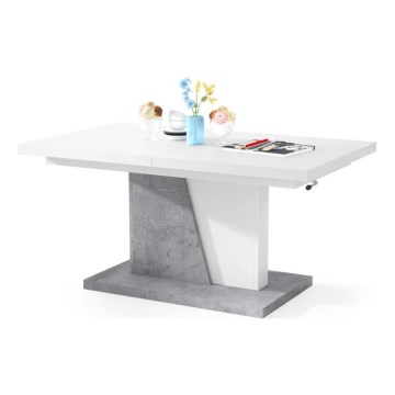 Uitschuifbare salontafel/eettafel met opklapbaar blad NINO wit/grijs beton