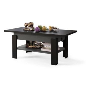 Uitschuifbare salontafel/eettafel met opklapbaar blad ROY zwart/antraciet