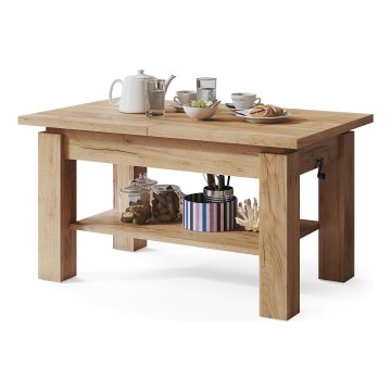 Uitschuifbare salontafel/eettafel met plank ADONIS eiken craft