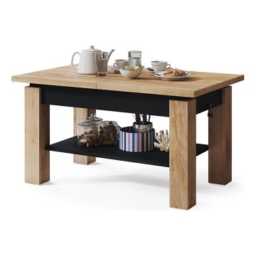 Uitschuifbare salontafel/eettafel met plank ADONIS eiken craft/zwart