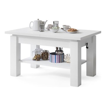 Uitschuifbare salontafel/eettafel met plank ADONIS wit