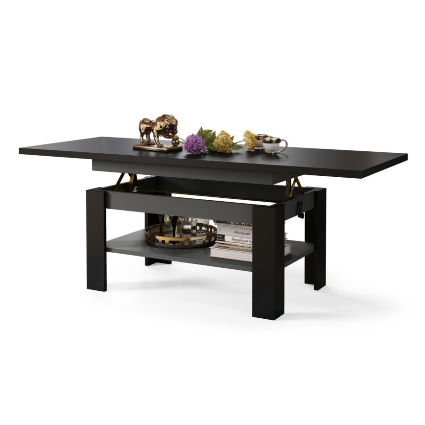 Uitschuifbare salontafel met hefblad ROY 130/170x65 cm zwart/antraciet