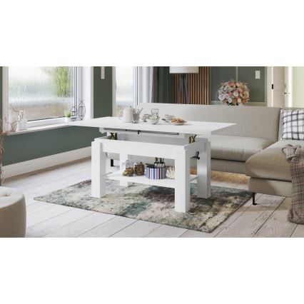 Uitschuifbare salontafel met legplank ADONIS 110/150x68 cm wit