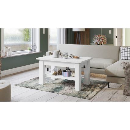 Uitschuifbare salontafel met legplank ADONIS 110/150x68 cm wit