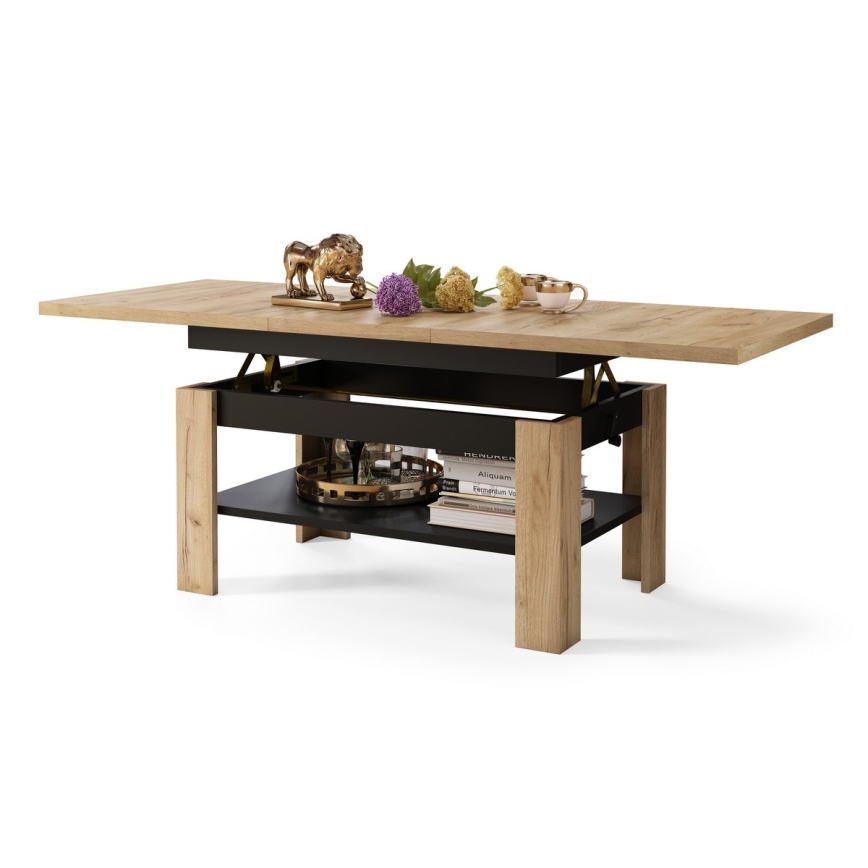 Uitschuifbare salontafel met liftfunctie ROY 130/170x65 cm craft eiken/zwart