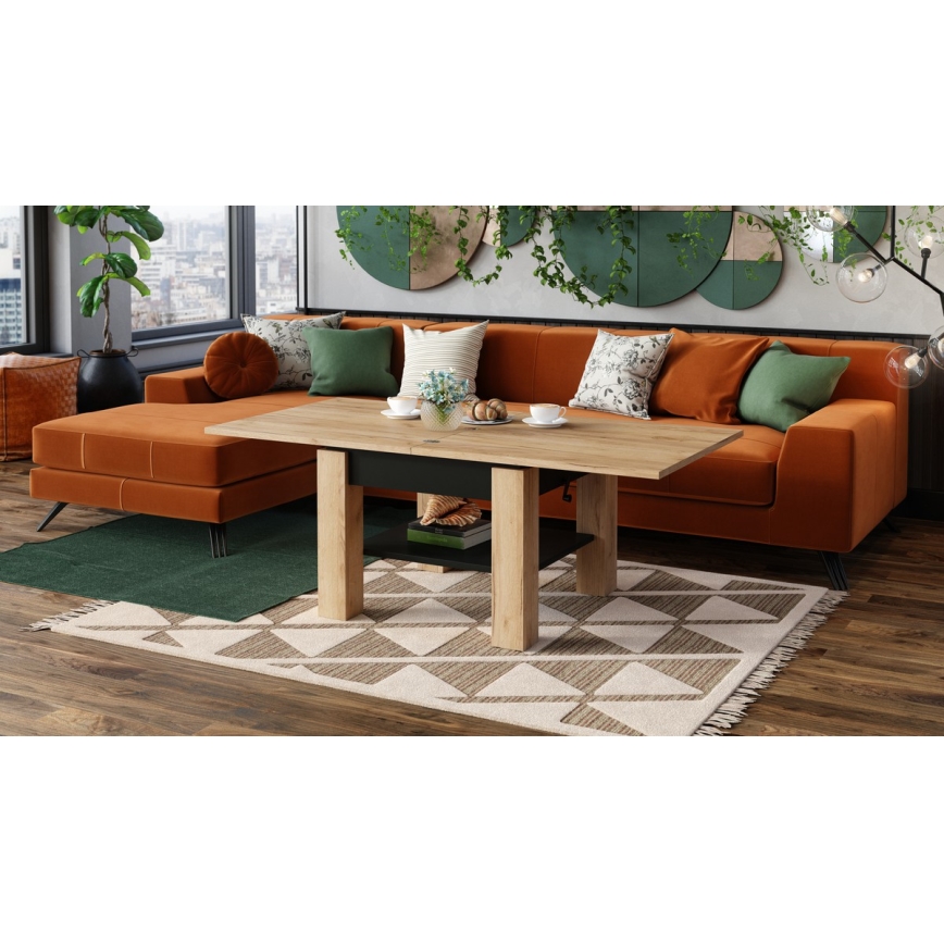 Uitschuifbare salontafel met opklapbaar blad CALEB 75/150x75 cm eik craft/zwart