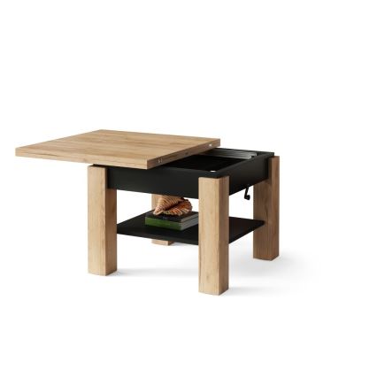 Uitschuifbare salontafel met opklapbaar blad CALEB 75/150x75 cm eik craft/zwart