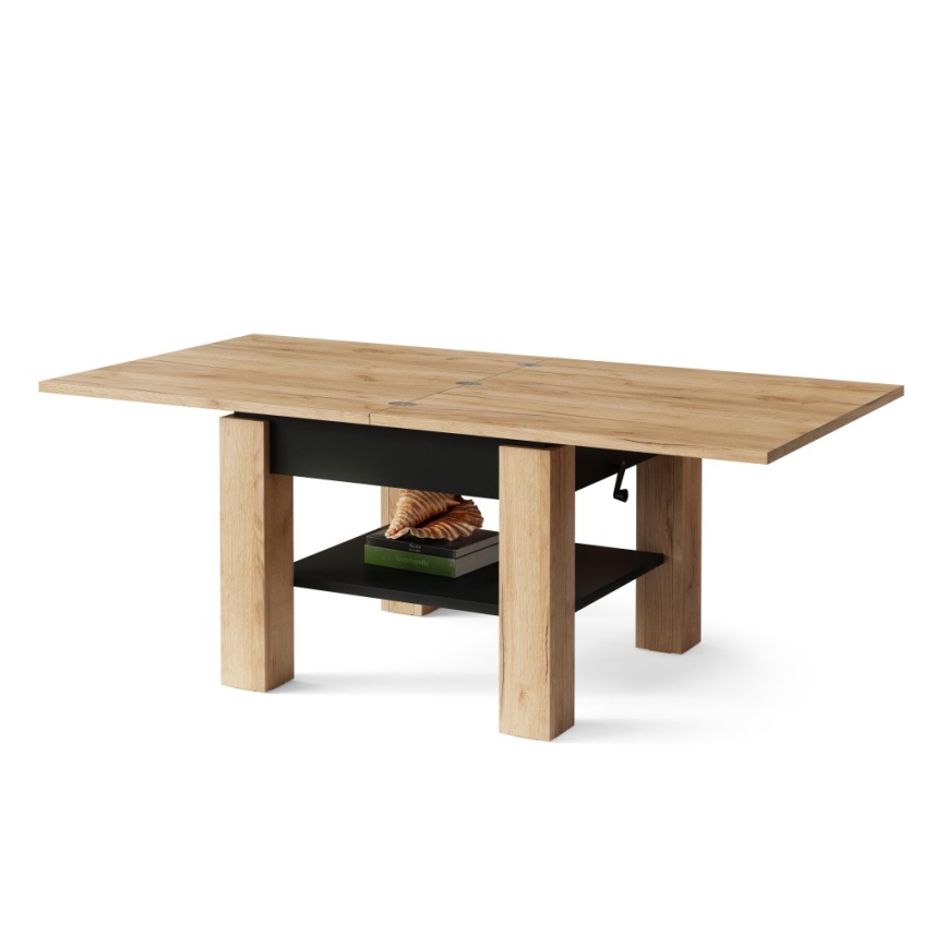 Uitschuifbare salontafel met opklapbaar blad CALEB 75/150x75 cm eik craft/zwart