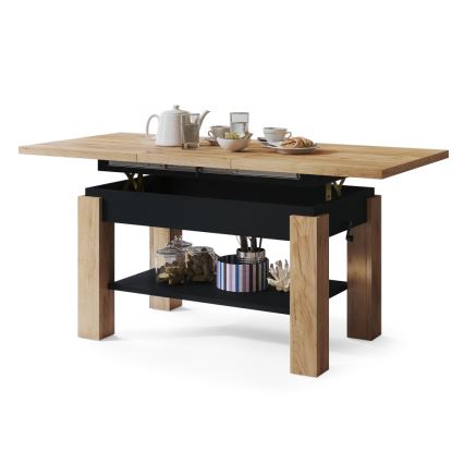 Uitschuifbare salontafel met plank ADONIS 110/150x68 cm craft eiken/zwart