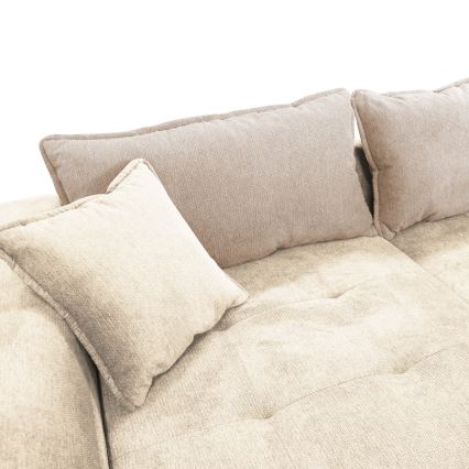 Uitklapbare hoekbank met opbergruimte in L-vorm LAGOA links beige/bruin