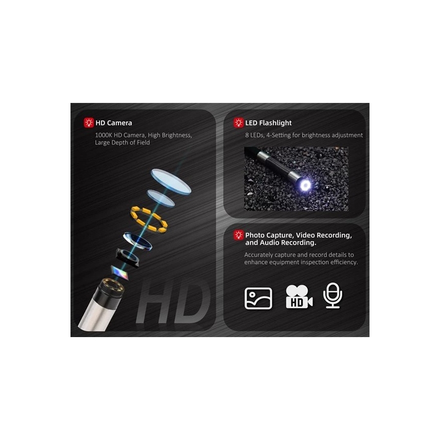 Uni-T - Caméra d'inspection (boroscope) 3,7 V 3000 mAh IP67 1 m