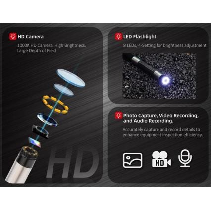 Uni-T - Endoscope industriel 3,7 V, 3000 mAh, IP67, 3 m