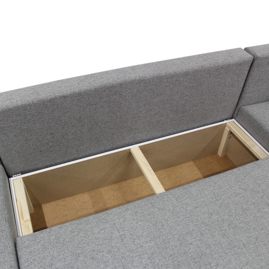 Canapé d'angle convertible réversible en U avec coffre de rangement ALMEIDA gris