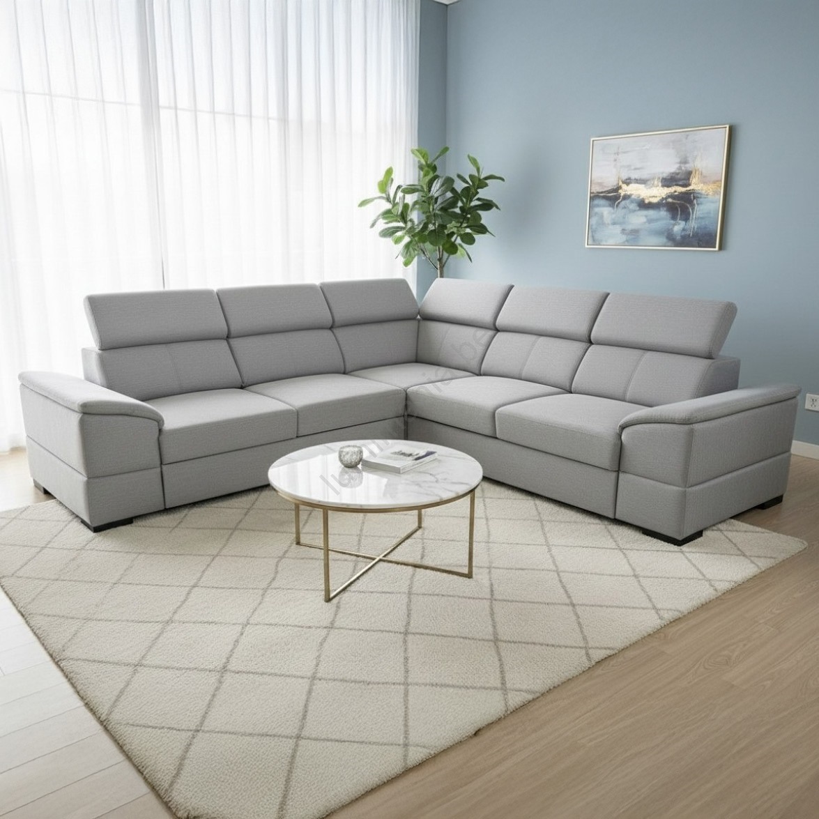 Hoekbank PABLO 279x201 Cm Met Slaapfunctie, Bedlade En Verstelbare Hoofdsteunen - Donkergrijs Rechts